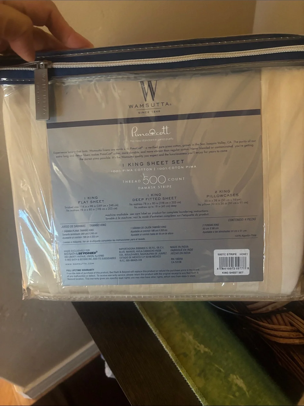 Wamsutta PimaCott 500-Thread King Sheet Set in Champagne Stripe